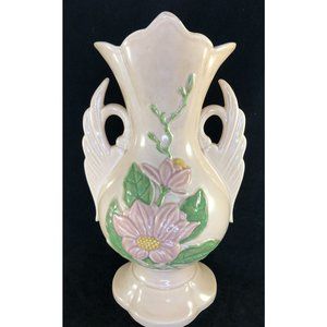 vtg 40s HULL Art Pink Magnolia Gloss H-16-12 1/2" Vase Pink Swan Handle Gloss